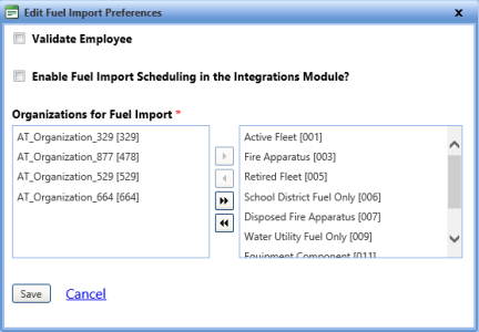 Edit fuel import preferences